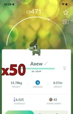50x Axew Pokemon Bundle !! Good Chance of Lucky and Good IVs !! Go