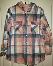 Sherpa Lined Hooded Flannel Jacket Womens Medium New