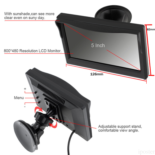 5" Car Monitor Rear View Backup Reverse Camera Night vision License Plate Metal - Afbeelding 6 van 12