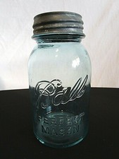 Vintage Ball Perfect Mason Blue 1 Quart Canning Jar w/ Zinc Lid #5 EUC!
