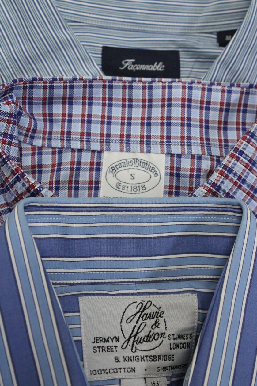 Faconnable Men's Collared Long Sleeves Button Down Shirt Stripe Size M