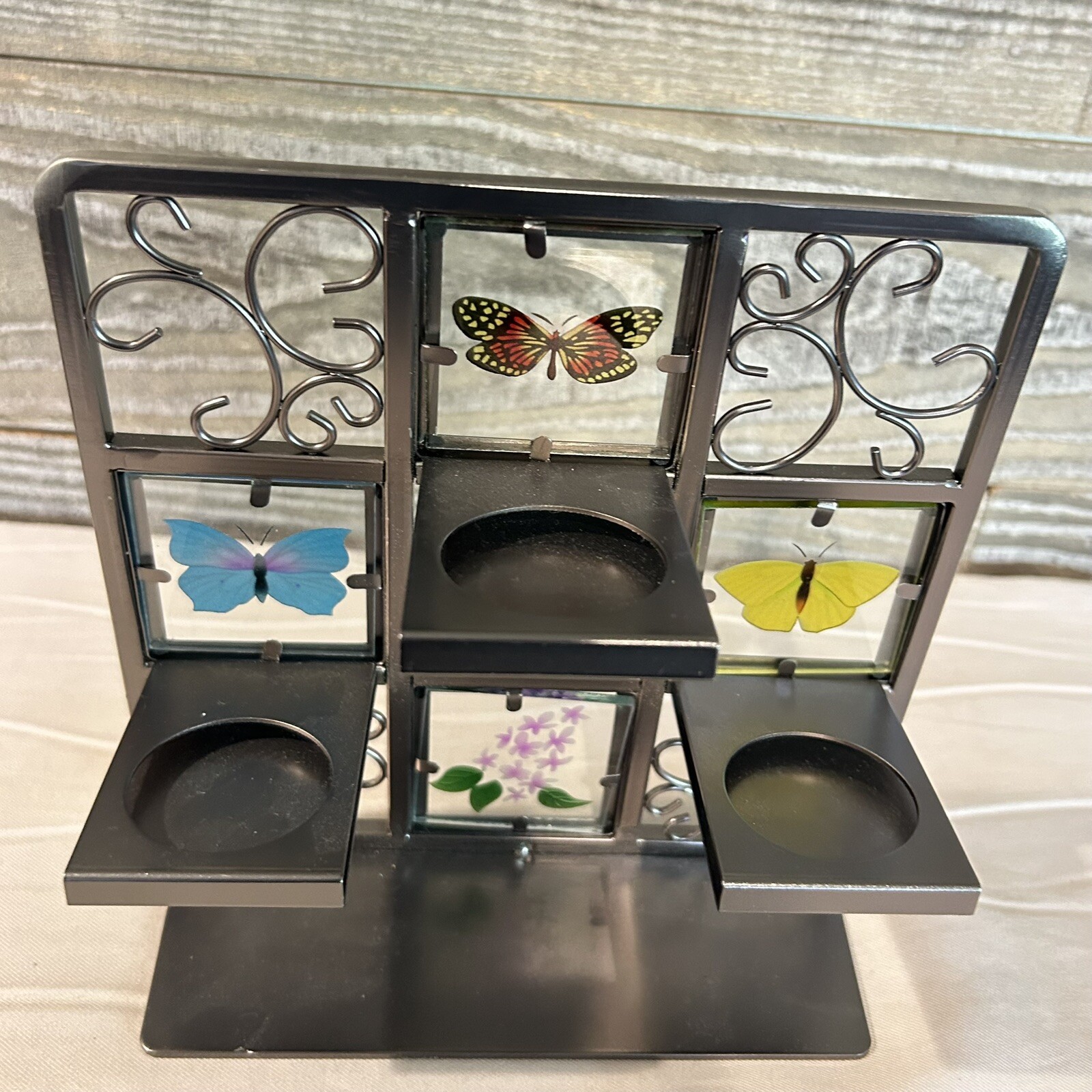 PARTYLITE BUTTERFLY Easel Metal and Etched Glass Tea Light Candleholder