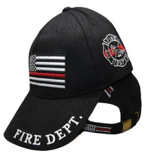 Black USA Fire Department Thin Red Line Ribbon On Back Low Profile Hat Baseball