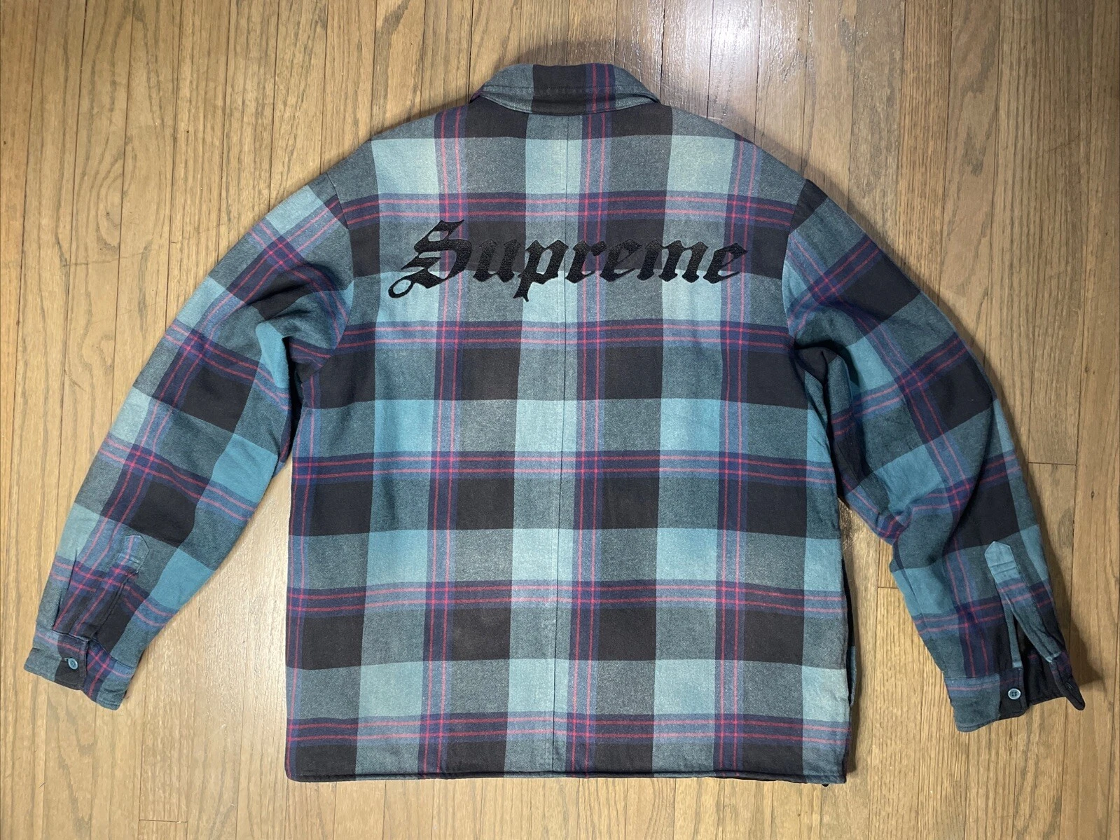 Veste chemise à carreaux en flanelle doublée matelassée Supreme NY brodée homme taille M FW20