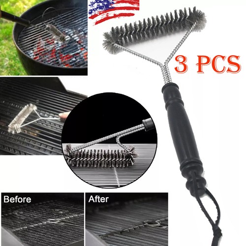3x Barbecue Brush Stainless Steel Grill Cleaning Brush Heavy Duty Cooking BBQ