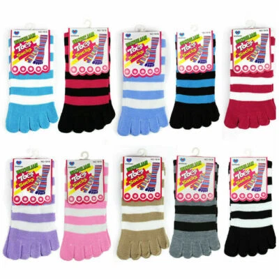 6 Pair Colorful Women Unisex Five Finger Toe Socks Striped Men Cotton Soft