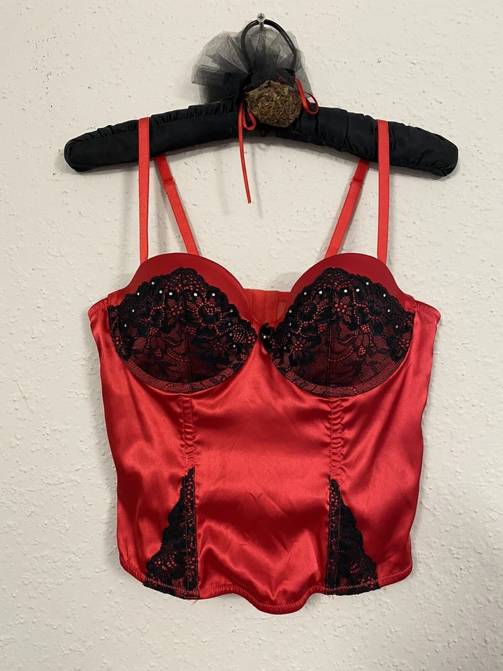 NWT Gilligan & O'malley Red & Black Rhinestone Lace Corset Bustier Push-Up  Sz M - Image 2 of 4