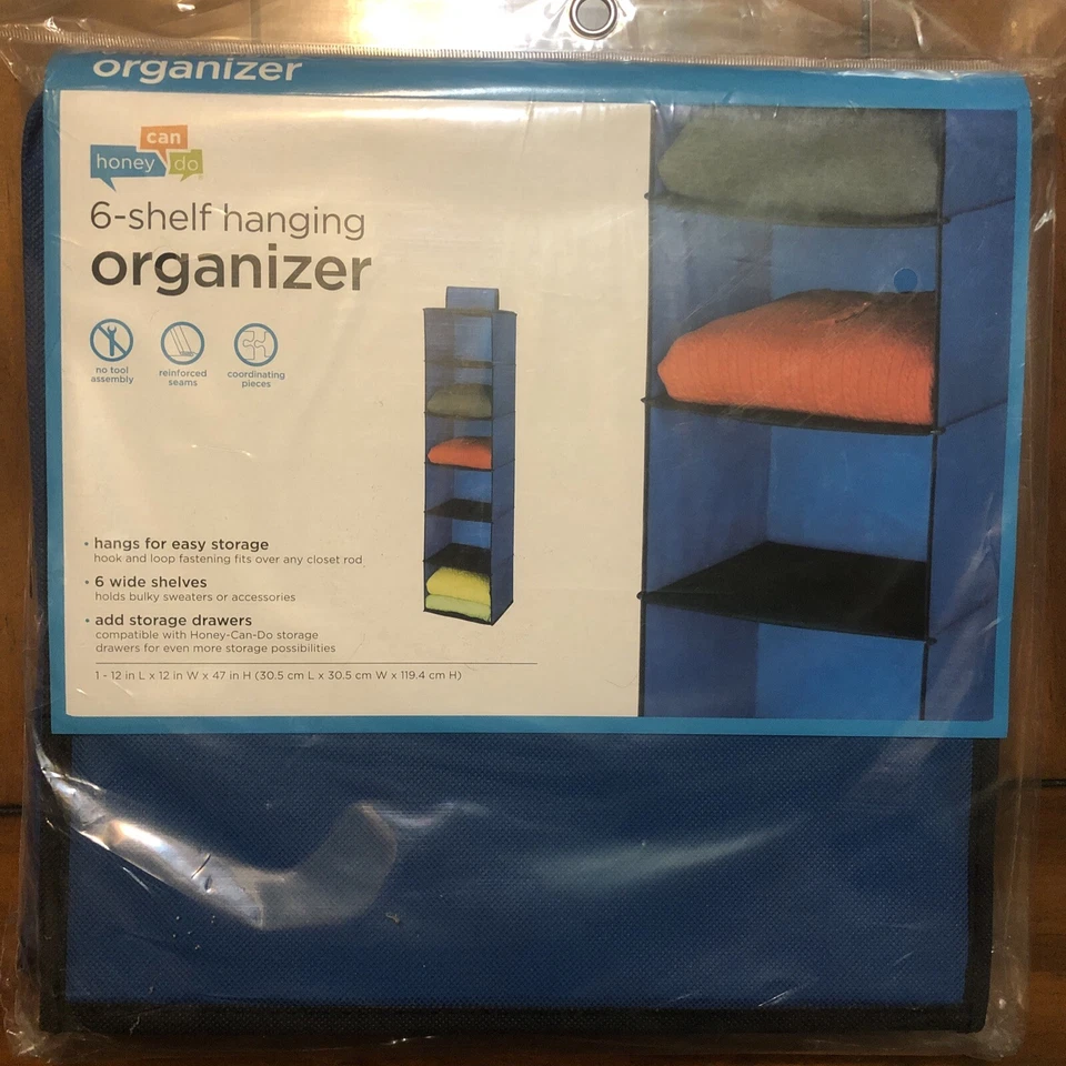 Organizador de almacenamiento de estante colgante de 6 bolsillos Honey-Can-Do - no tejido - azul Foto 2 de 3