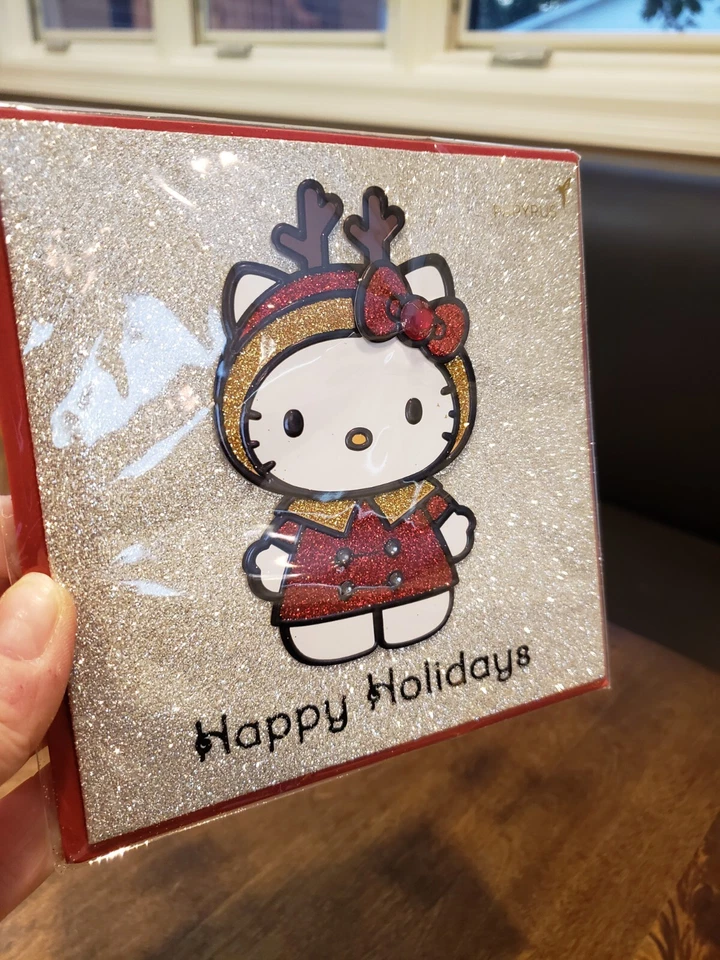 (2) PAPYRUS HELLO KITTY REINDEER ANTLERS SNOW SPARKLY CHRISTMAS CARDS Sealed - Image 4 of 4