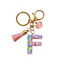 Initial letter Keychains for Girls Women Heart Charm Alphabet Keychain F-pink