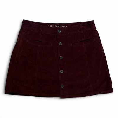 American Eagle Burgundy Corduroy Button Front Mini Skirt, Pockets, 12