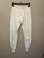 Vintage Hanes Thermal Long John Pants Waffle Knit Size Medium Cream Made in USA