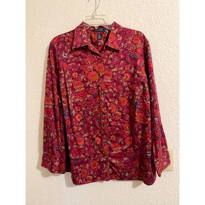Lauren Ralph Lauren Womens 2X Floral Button Down Shirt Cotton Long Sleeve