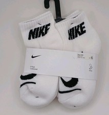 Nike Boys Ankle Socks 6-Pack Cushioned White Black Logo Size XXS 4  5Y