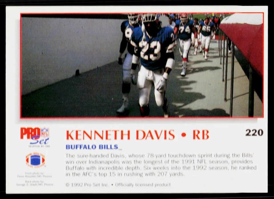 Kenneth Davis, 1992 Pro Set Power, #220, Buffalo Bills, - Image 2 of 2
