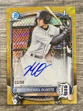 Michael Oliveto 2025 Bowman Draft #CPA-MO Tigers 1st Chrome Gold Wave Auto #/50
