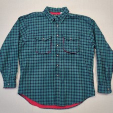 VTG Orvis Flannel Overshirt Mens XL Green Blue Plaid Lined Shacket Made in USA