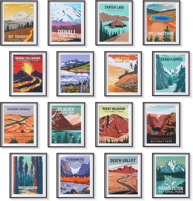 16 Pieces National Park Posters Vintage of 16 Travel Prints Wall Art Abstract...