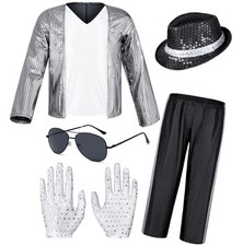 Dance Star Costume for Kids 80s 90s Pop Stage Cosplay Party 3-5T, White Black