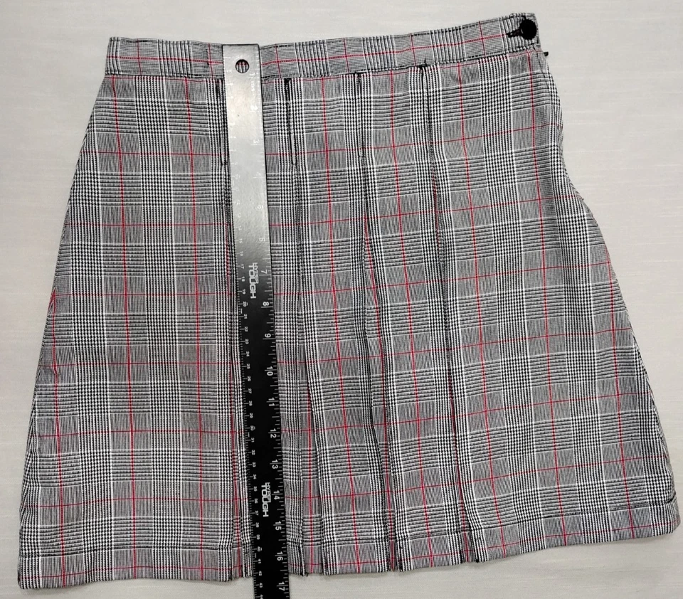 Saia Lands' End feminina TAMANHO 12 preto/branco uniforme parte superior do joelho xadrez caixa plissada - Imagem 3 de 4