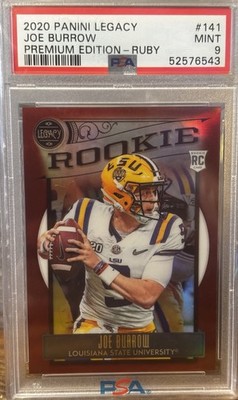 2020 Panini Legacy Rookies Joe Burrow #141 Premium Edition Ruby 9/50 (RC) #match