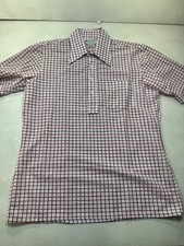 Vintage Sears King Knit Shirt Prest Shirt White Red Checkered 16-16 1/2 Polo