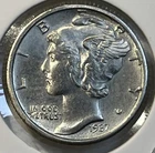 1937 - D Silver Mercury Dime 10 Cents Almost Uncirculated AU Condition Coin