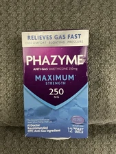 New Phazyme Anti-Gas Maximum Strength, 250 MG, 12 Fast Gels, Exp 11/25