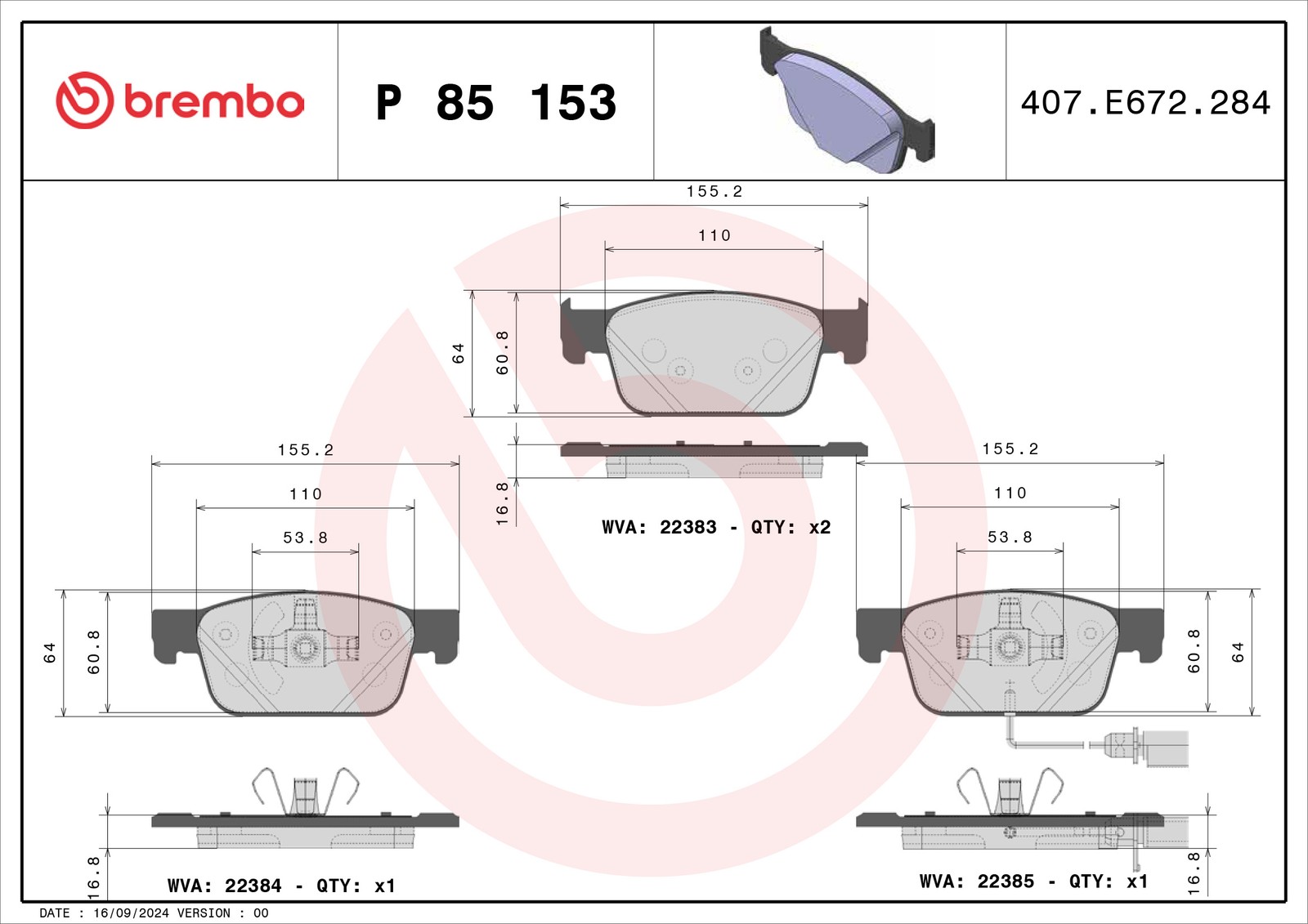 Brembo Bremsbeläge vorne (Satz) mit VWK [Hersteller-Nr. P85153] für Audi - Bild 4