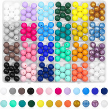 192Pcs Silicone Beads 15Mm for Keychain Making Kit, 24 Colors Focal Rubber Beads