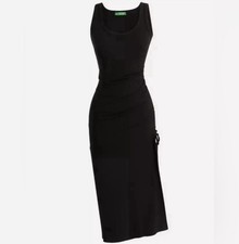 J.CREW Black Ruched Midi Dress In  Vintage Rib, Size Medium