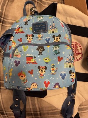 Loungefly Disney Parks Mini Backpack Blue All-Over Print Zip Adjustable Strap