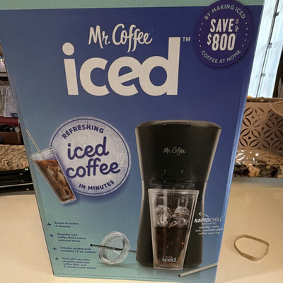 Mr. Coffee Iced Coffee Maker Single Serve RapidChill-  Black w/ Tumbler & Straws