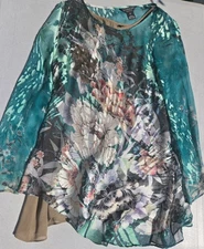 XS Citron Santa Monica Silk Green Floral Lined Asymmetrical Blouse Top