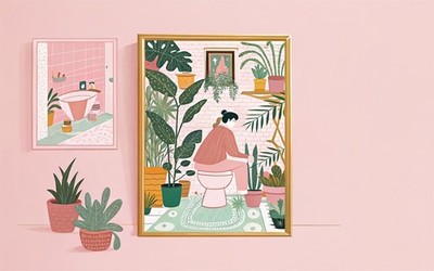 Botanisches Klo Badezimmer Zimmer Pflanzen hängend Makramee vielseitig Galerie Boho Fliese T