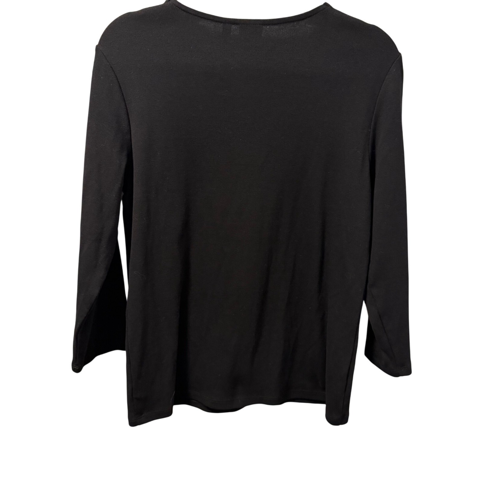 Rafaella Black V-Neck Top With Rhinestone Trim Long Sleeves Sz  L shirt. NWT