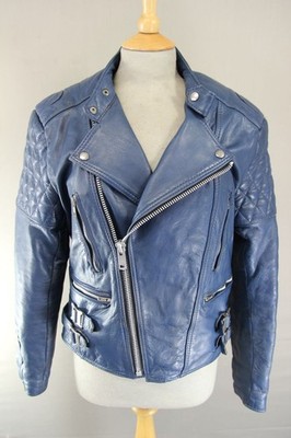 VINTAGE 70er JAHRE SPORTEX BLAUE LEDER PUNK ROCK MARLON BRANDO BIKER JACKE 38-40IN