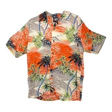 Pipeline Men Hawaiian Shirt Medium Vintage Sunset Beach Scene Cotton Made in USA