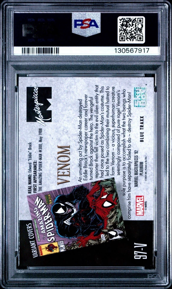 UPPER DECK MARVEL MASTERPIECES '92 PLATINUM BLUE TRAXX VENOM 97V PSA 10 POP 6 - Image 2 of 3