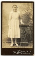 Antique CDV Circa 1890s B. Melchior Young Lady In Dress Unmarked