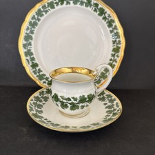 Meissen Crossed Swords GREEN VINE Cup, Saucer, Plate 1st Quality Gold Trim Swan