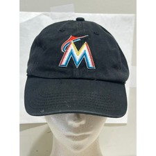 47 Brand Miami Marlins Baseball Hat Black Adjustable MLB Dad Cap M Logo