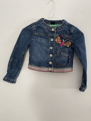 Desigual Girls Blue Denim Jacket Floral Long Sleeve beaded Embroidered 5-6