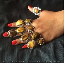 Tiger Eye Gemstone Rings 10pcs Wholesale Lots 925 Silver Plated Jewelry