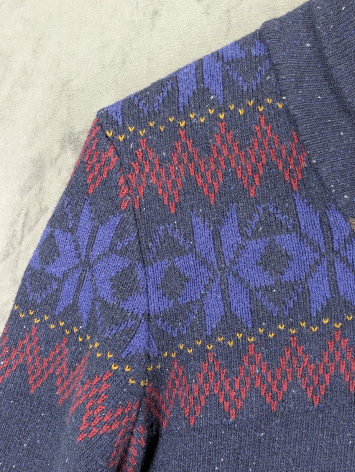 Ted Baker Jumper Lamb Wool Blend Blue Fair Isle Speckled Shawl Collar Large (4) image 5