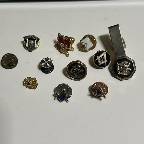 Vintage Masonic Pins-Lot Of 10 & 1 Clip Rare Old Pins