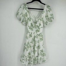 NEW Windsor XS Sage Green Vineyard Gal Floral Woven Skater Dress Romantic Puff 