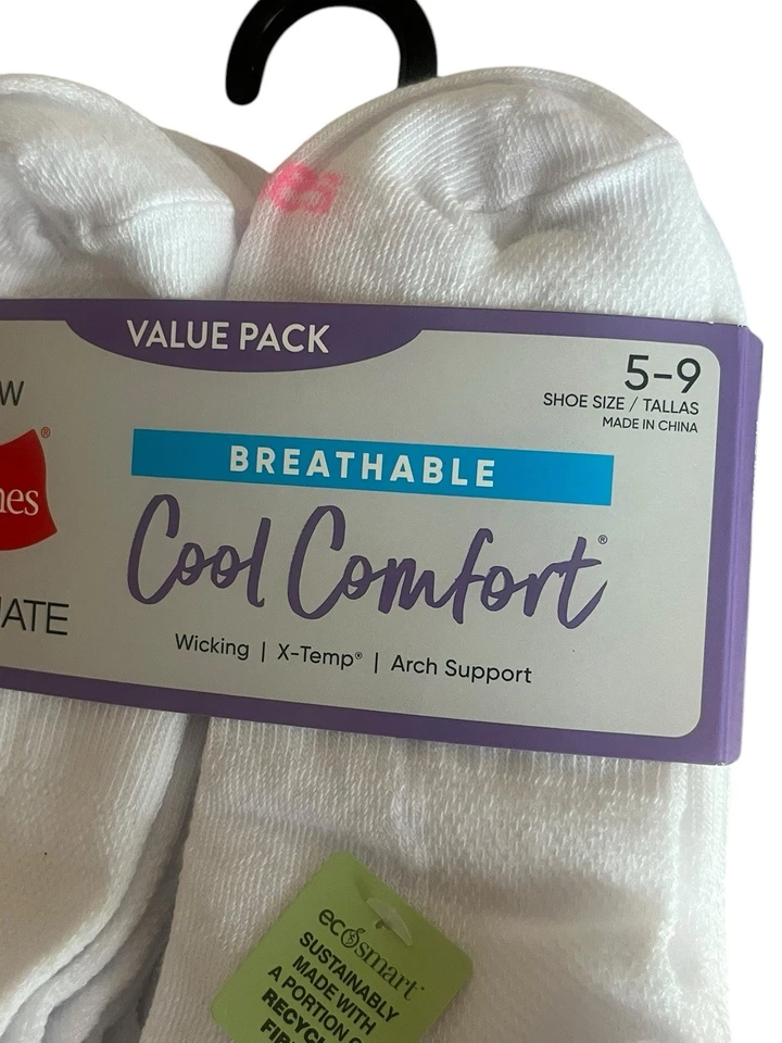 Hanes супер низкий нет шоу носки 8 упаковка женщин 5-9 белый Ultimate классный комфорт новый с Ярлыками - Изображение 3 из 4