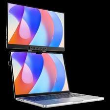 Dual Screen Portable Monitor Stand Adjustable Aluminum Stacked Laptop Mount Clam