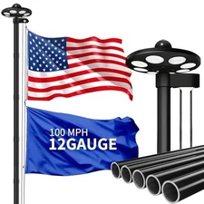  20FT Heavy Duty Solar Flag Pole Kit,12 Gauge 12Gauge 20FT With Light Black